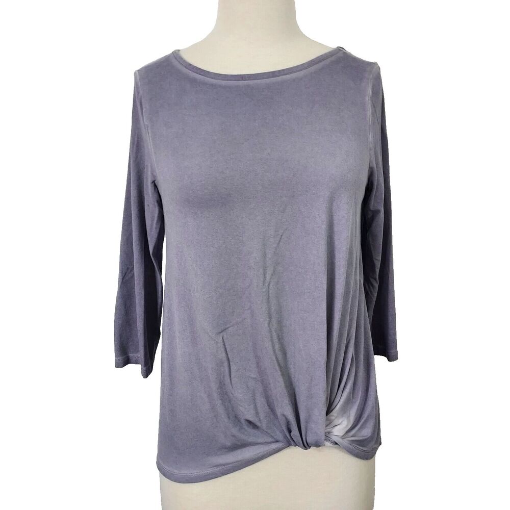 Cupio T Shirt Top Twist Front Faded Design Womens Size Small 3/4 Sleeves